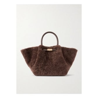 DEMELLIER 드멜리어 뉴욕 미디 가죽 트리밍 시어링 토트 브라운 46376663162913579