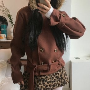 두쫀쿠룩 벨티드 퍼후드 더블 숏코트2color