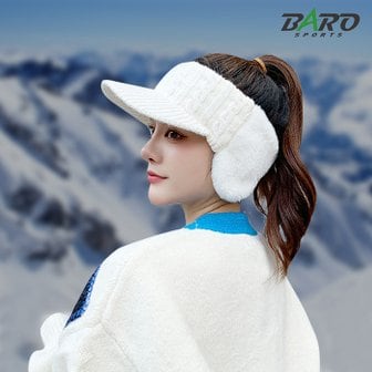  겨울 여성 방한 골프모자 니트 퍼 귀도리 썬캡 귀마개 모자
