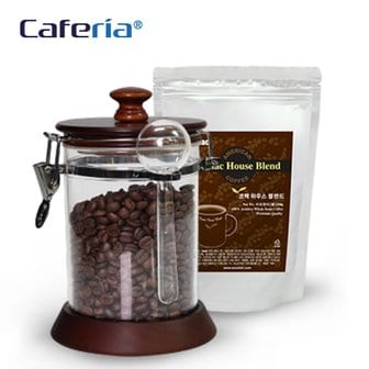 코맥 Caferia 나무/아크릴 밀폐용기 750ml+코맥 하우스 블렌드 200g(CA2-C2) [보관용기/볶은원두/커피콩/드립커비/커피용품]