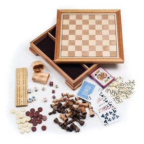 7in1 Deluxe Wood 게임 세트-체스,체커,Backgammon,Dominoes,Cribbage,Poker Dice,표준 52카드덱