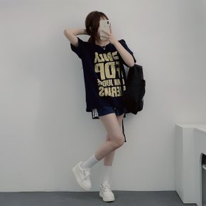 빈티지 옐로우 빅프린팅 박스 반팔티