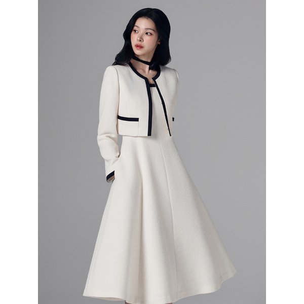 KATE CONTRAST FLARE DRESS - ivory