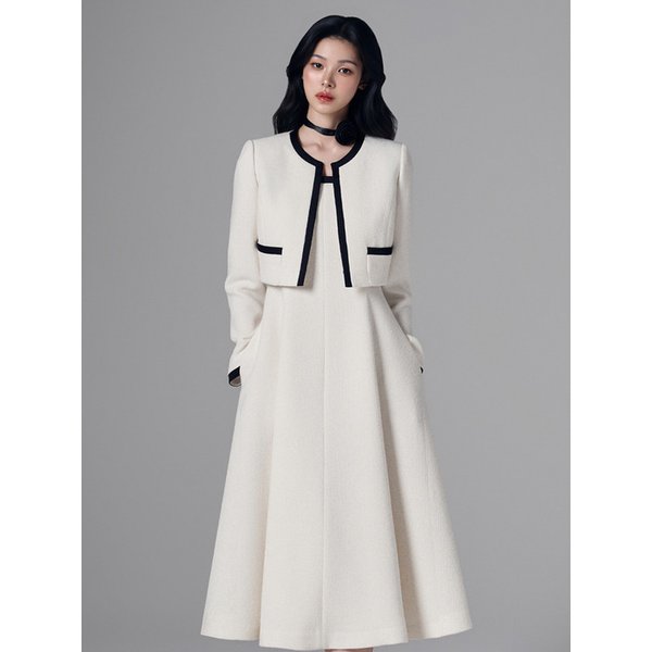 KATE CONTRAST FLARE DRESS - ivory