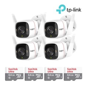 티피링크 Tapo C320WS+64GB SD카드 4팩 실외용 CCTV 4세트 홈캠 세트