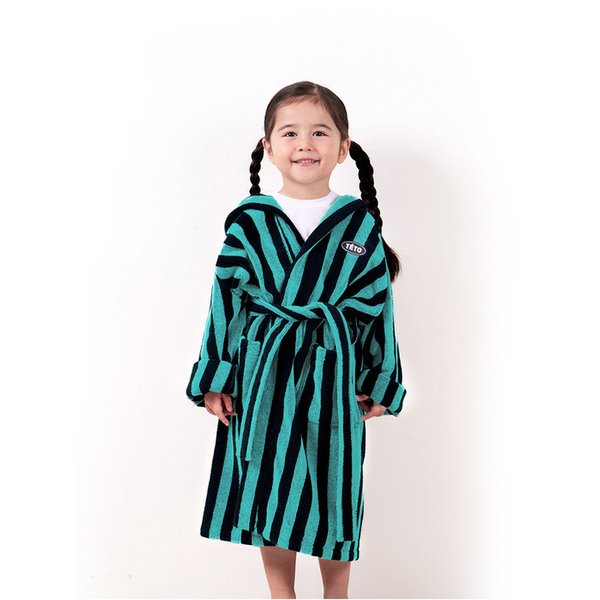 스트라이프 아쿠아마린 수피마 바스 로브 - 키즈