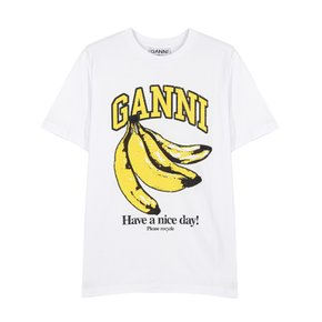 바나나 여성 라운드 반팔 티셔츠 화이트