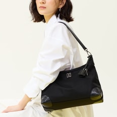 DCBA5F052BK [벨포드] 블랙 크로커 소가죽 배색 나일론 숄더백 M