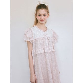 루나루즈 스튜디오 여성 샤프란 라운드넥 반소매 원피스 잠옷