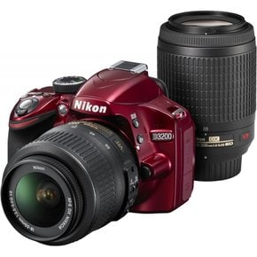 니콘 DSLR D3200 200mm 더블 줌 키트, 18-55mm/55-200mm 포함, 빨간색, D3200WZ200RD