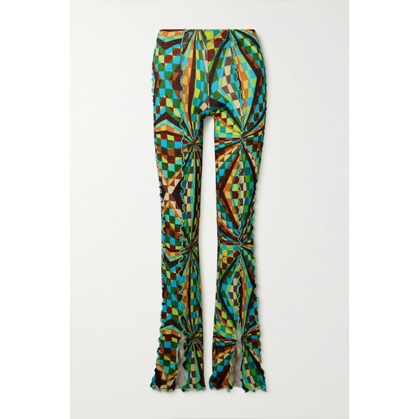 시에드레스 멀트 프린트 스트레치 저지 플레어 팬츠 그린 1647597329210096