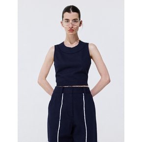 Color-Block Sleeveless Crop Top_Navy