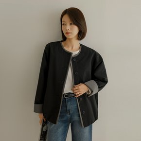 유베인 배색 파이핑 노카라 버튼 자켓