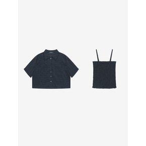 크링클 스퀘어넥 나시 + 세미 크롭 반팔 셔츠 SET (VKBAG1456)