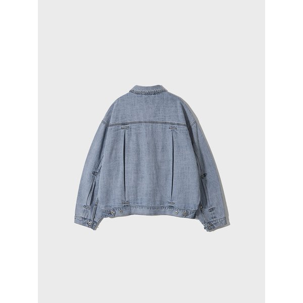 Pleated Wide Denim Jacket - Washed Blue