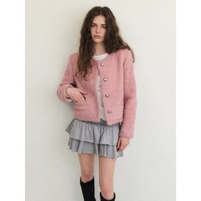 Trimmed Tweed Fur Jacket, Dust Pink