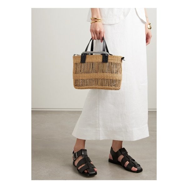 무뉴 마커스 가죽 트리밍 우븐 스트로 토트 브라운 46376663162878917