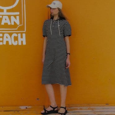 틸아이다이 Stripe hood dress TISU02OP02_Black
