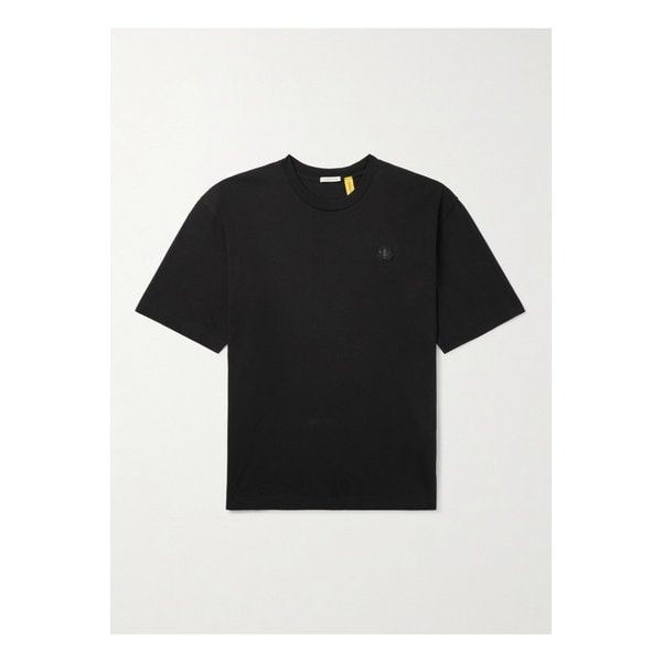 몽클레어 에이셉 라키 로고 아플리케 코튼 저지 티셔츠 블랙 46376663162955575