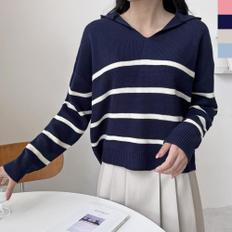 여자 박시핏 스웨터 줄무늬 FW 롱슬리브 티셔츠_2