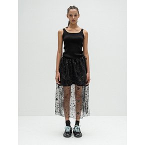 Moon & star sequins embroidered long skirt