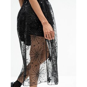 Moon & star sequins embroidered long skirt