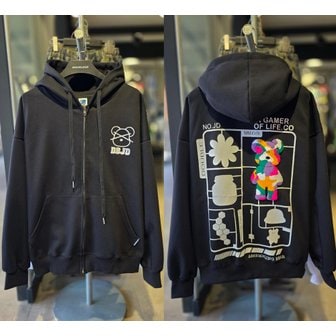 더블제이디 [시흥점] 시그니처 부클베어 오버핏 후드집업(남여공용)/JGET40903BK