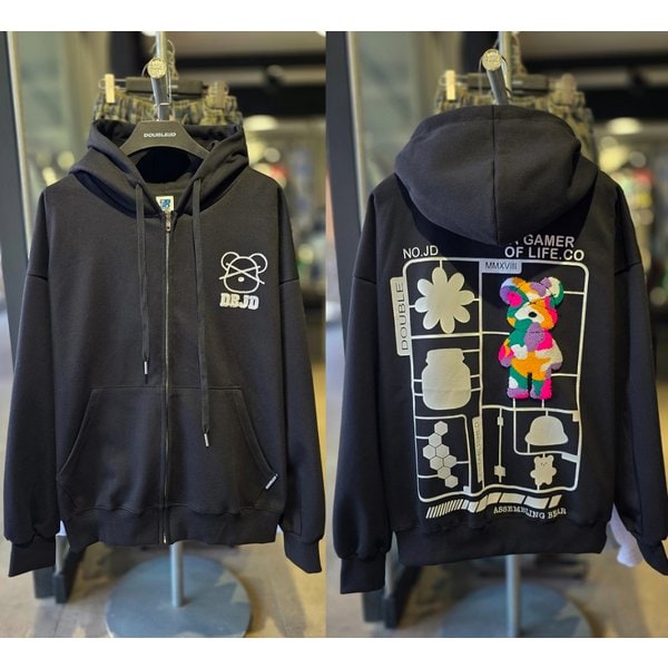 [시흥점] 시그니처 부클베어 오버핏 후드집업(남여공용)/JGET40903BK