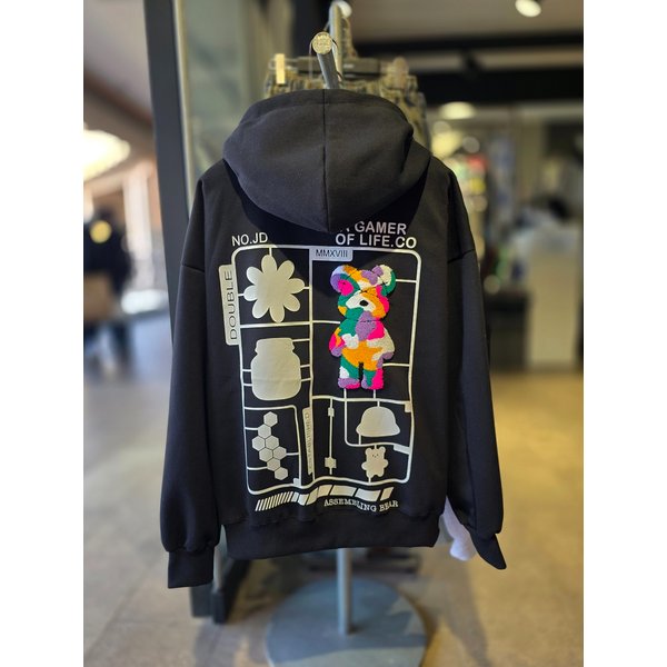 [시흥점] 시그니처 부클베어 오버핏 후드집업(남여공용)/JGET40903BK