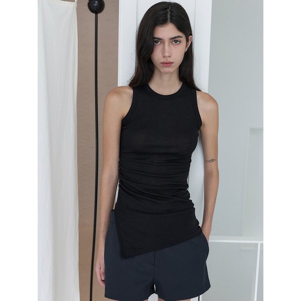 Shirred Slit Sleeveless _ black