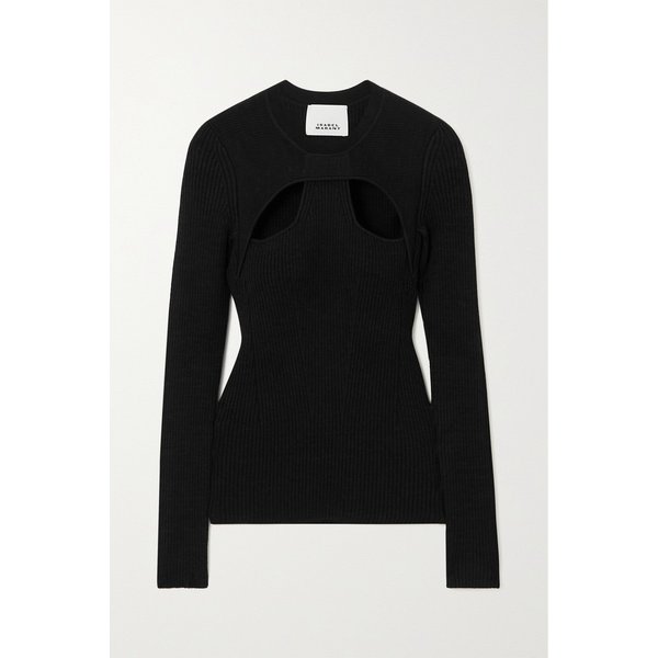 자나 컷아웃 골지 메리노 울 혼방 스웨터 블랙 1647597306438207