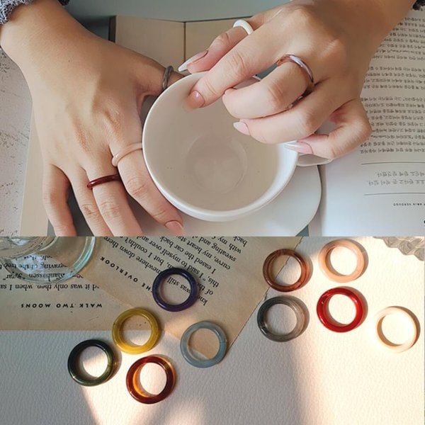 [옷자락] 여자 심플 동글 마블 아크릴 프리사이즈 반지