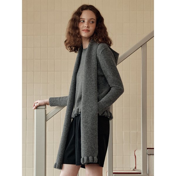 [2컬러] 프릴 스웨터 & 후드 머플러 세트