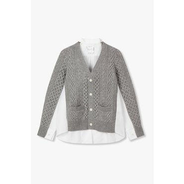 SACAI [사카이] [CLASSICS] 여성 울 니트 믹스 포플린 가디건 (멜란지 그레이) 6415331105