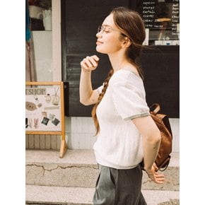 Summer Linen Scoop Short sleeved Knit Top_Ivory