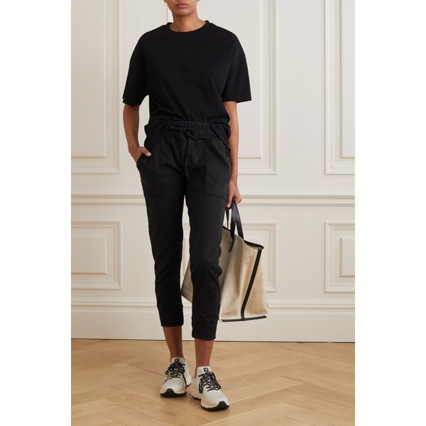 저지 트리밍 코튼 개버딘 트랙팬츠 블랙 17957409492250543