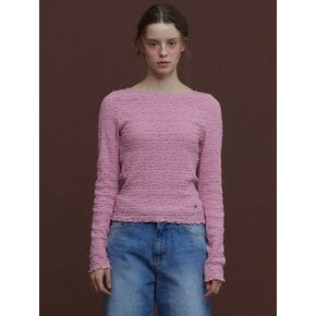 TEXTURED BOAT NECK T-SHIRT [PINK]