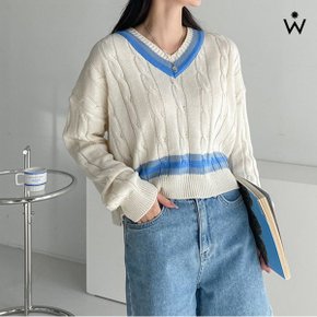 꽈베기 브이넥 라인 포인트 긴팔 니트  WIBANT143 _P354843111