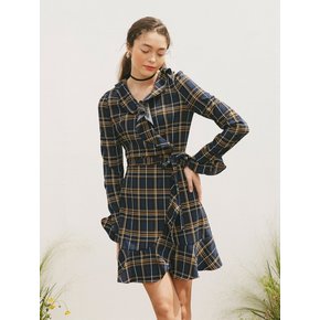 [리퍼브][단독] RUFFLE POINT SLEEVES CHECK WRAP ONEPIECE