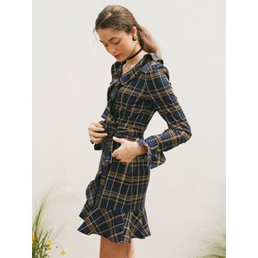 [리퍼브][단독] RUFFLE POINT SLEEVES CHECK WRAP ONEPIECE