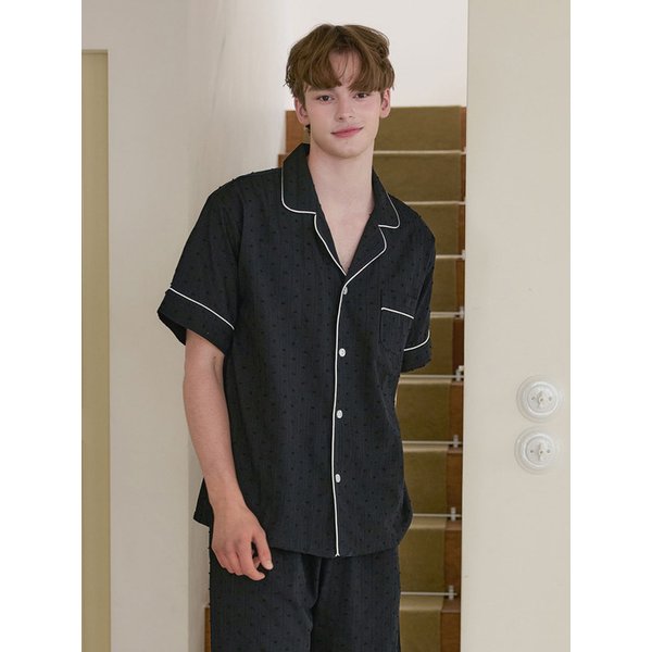 남성 조젯 코튼 반소매 카라넥 투피스 잠옷