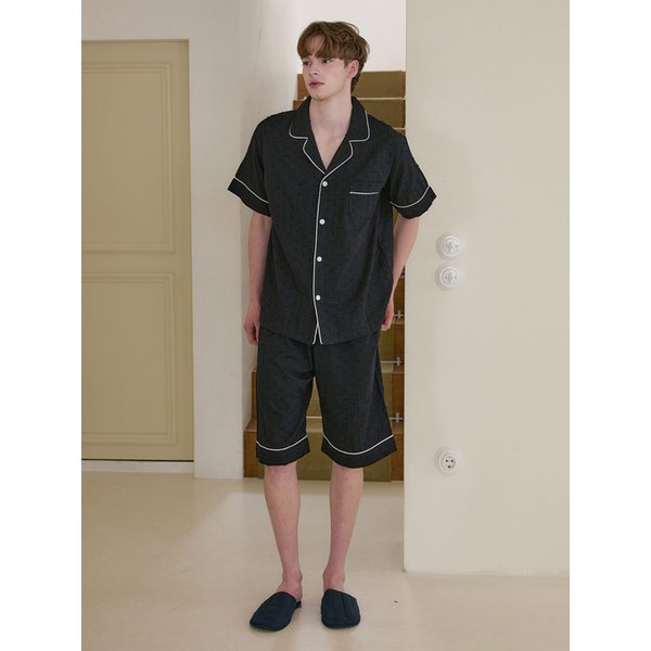 남성 조젯 코튼 반소매 카라넥 투피스 잠옷