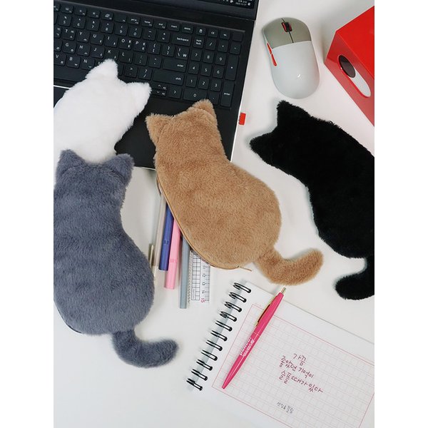 포근한 고양이 봉제인형 필통 펜 파우치
