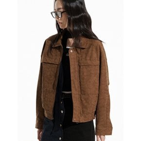 [WOMAN] FAKE SUEDE VEGANLEATHER TRUCKER JUMPER CAMEL BROWN