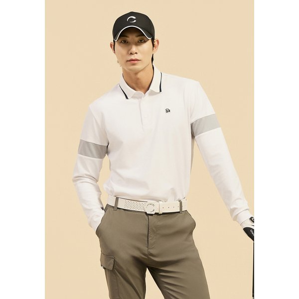[부산점] 남성 에센셜 소매 배색 카라 긴팔 티셔츠 화이트_CHE1MLT1903WH