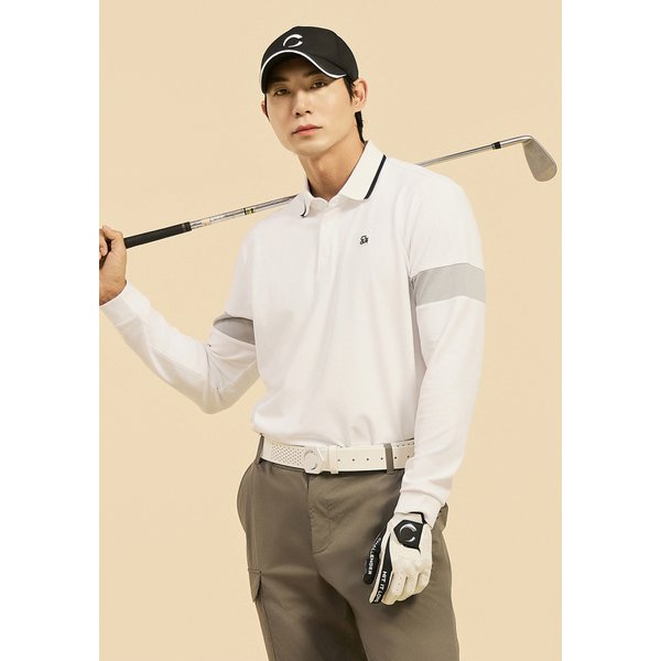 [부산점] 남성 에센셜 소매 배색 카라 긴팔 티셔츠 화이트_CHE1MLT1903WH