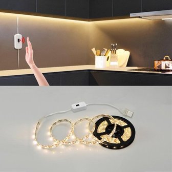 비상 핸드 모션감지 간접등 싱크대 USB 붙이는 LED 줄조명 램프 화이트 (3M)