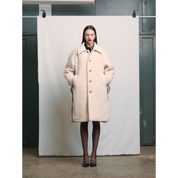IVORY SHEARLING CORDUROY DETAIL CAR COAT