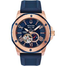 미국 부로바 시계 Bulova Mens 아날로그 Automatic 워치 with Silicone 스트랩 98A227 Blue 1688