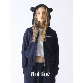 Bear Ear Zipup Crop Hoodie Navy